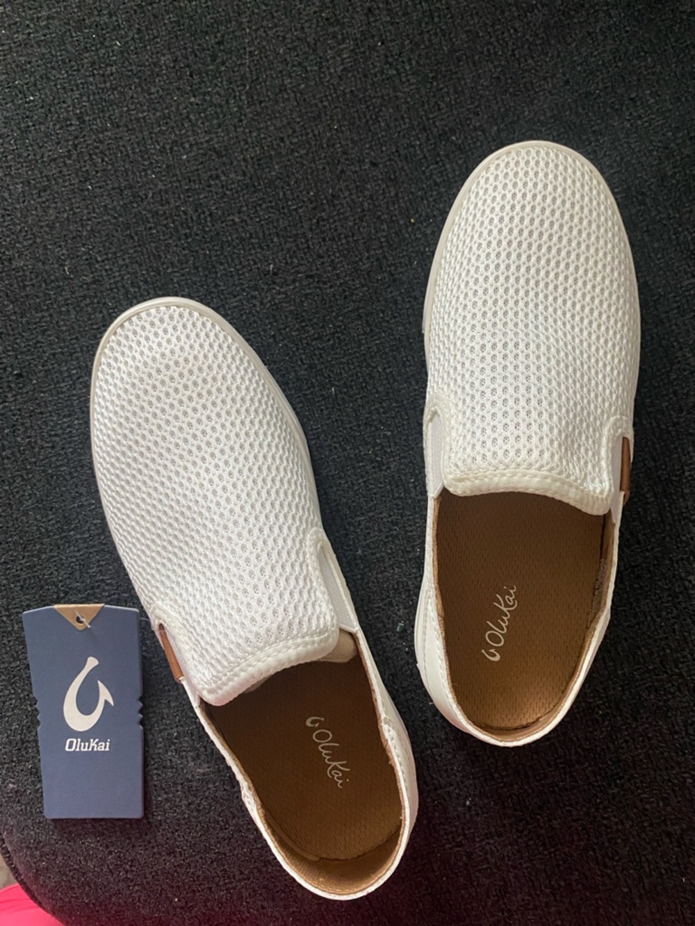 OluKai Women’s White Mesh Slip-On Loafers